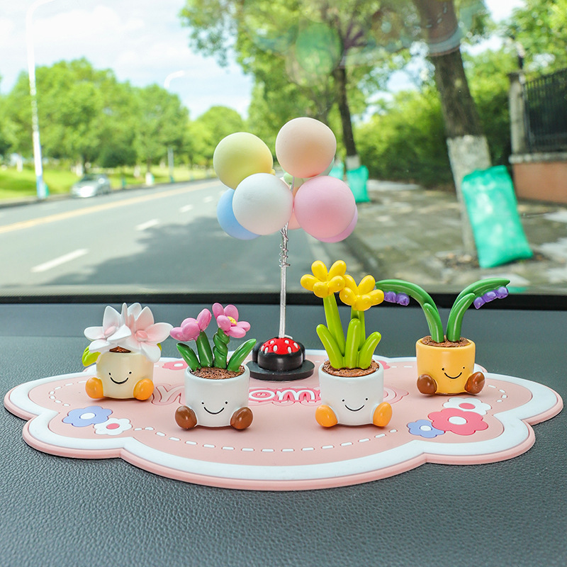 Accesorios para coche bonitos, plantas en maceta, flores, pequeños adornos para coche, mini decoraciones para salpicadero, sensación de alta gama, transfronterizo