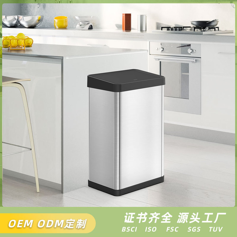 Household removable stainless steel hand-pressed trash can Kitchen living room large capacity storage space-saving Source manufacturers