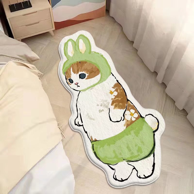 Cartoon feline alfombra de cachemira dormitorio alfombra de cama sofá doméstico mantas de mesa de té resistente al desgaste fácil de cuidar alfombra de ventana flotante