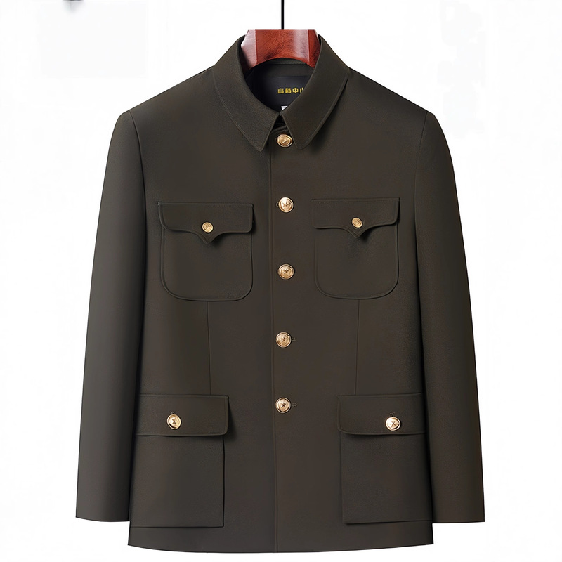 Men's High-End New Chinese-Style Spring and Autumn Military Green Zhongshan Suit for Middle-Aged and Elderly Fathers and Grandfathers Men's High-End New Chinese-Style Spring and Autumn Military Green Zhongshan Suit for Middle-Aged and Elderly Fathers and Grandfathers