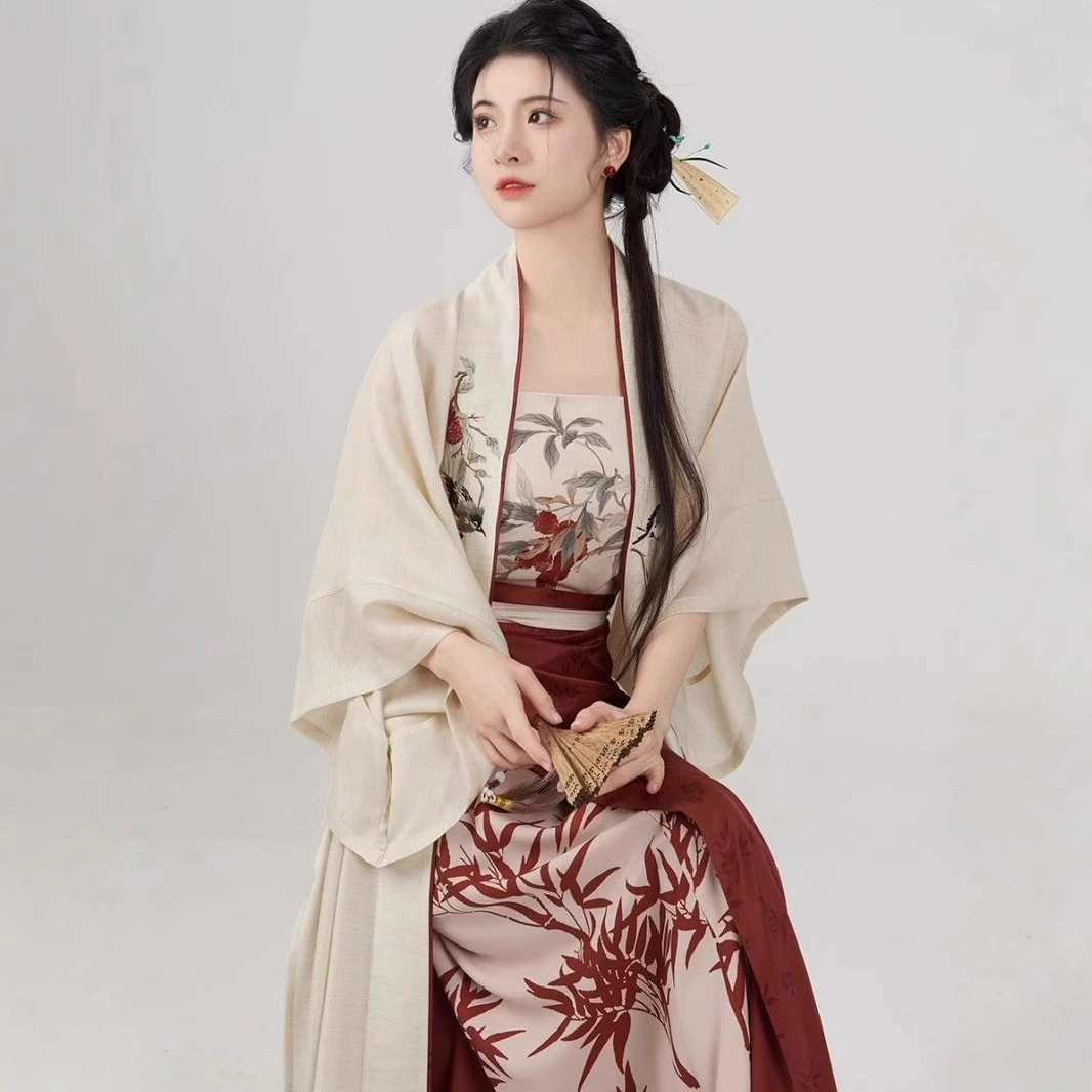 Новая песенная династия Hanfu женская одежда Ликсинг позднее magpie тройка комплект Чанган храмовая вышивка поющая юбка народного стиля Лето-осень вышивка
