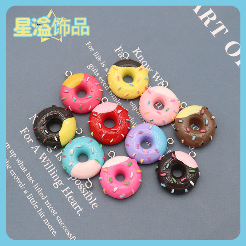Resin color simulation food play color contrast particle donut earrings earrings keychain mobile phone pendant accessories
