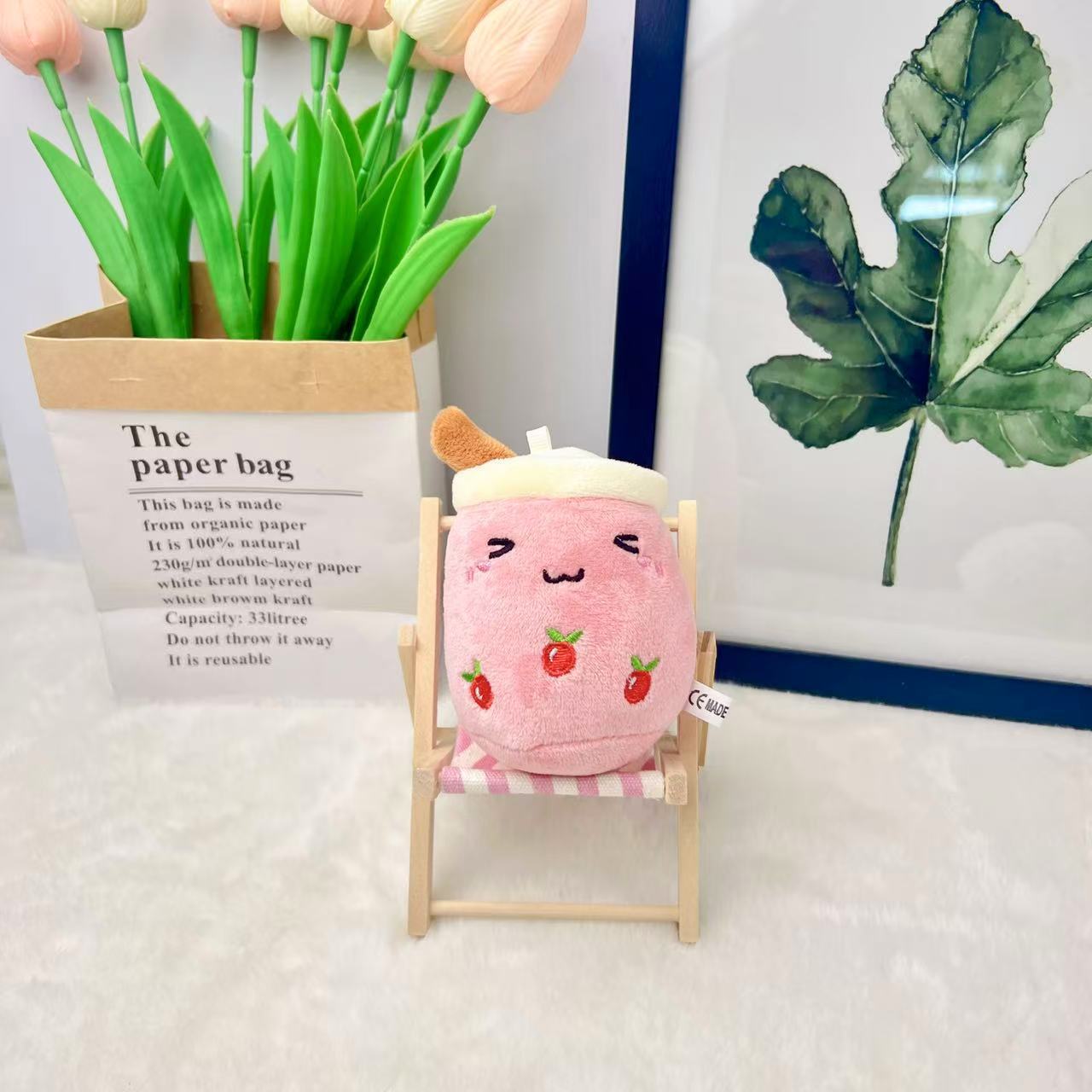 Leche taza de té muñeca Linda pequeña colgante simulación leche tienda de té regalo grab máquina muñeca de peluche muñeca de juguete regalo de la muñeca