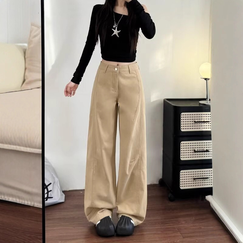 Cross-Border Retro Khaki Wide-Leg Jeans for Women in Autumn, Loose and Suitable for Pear-Shaped Figures, Slimming and Hip-Covering Wide Trousers
