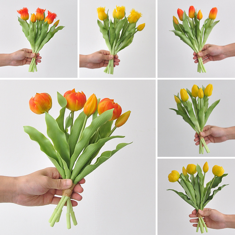 New Style Artificial Tulip Bouquet with Realistic Feel, 5-Head Short-Stem Soft Rubber Wedding Bouquet Artificial Flowers Wholesale New Style Artificial Tulip Bouquet with Realistic Feel, 5-Head Short-Stem Soft Rubber Wedding Bouquet Artificial Flowers Wholesale