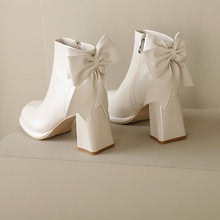 靴子女長筒靴秋款女馬丁靴白色增高短筒蝴蝶結粗跟防水台高跟短靴女小個子