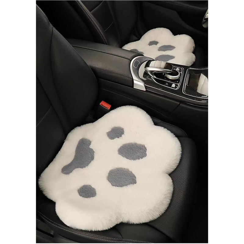 Qìchē Winter Plush Single Car Seat Cushion Cat Paw Design (Wool pad) - 4350-single-gray-paw