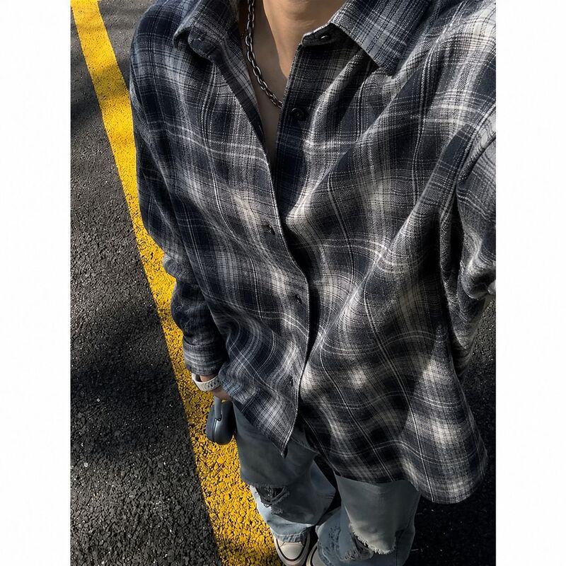 Cross-border plaid short-sleeve shirt for men, summer trendy design, high-end stylish shirt, spring and autumn American retro jacket
