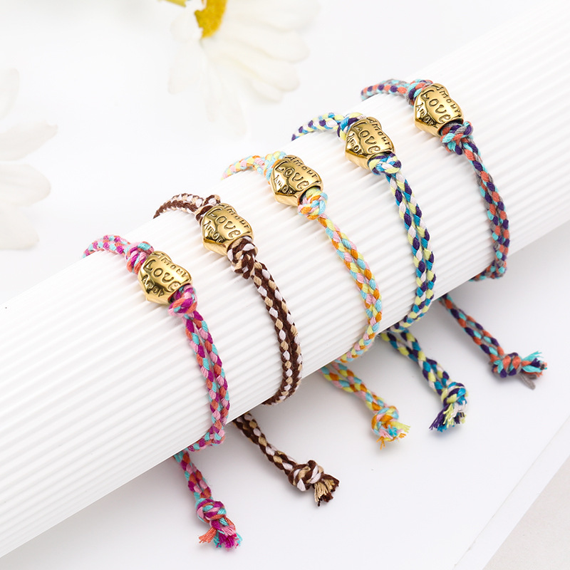 8g Weight Retro Love Heart Shape 304 Stainless Steel Rope Woven Chain String Bracelets Wholesale