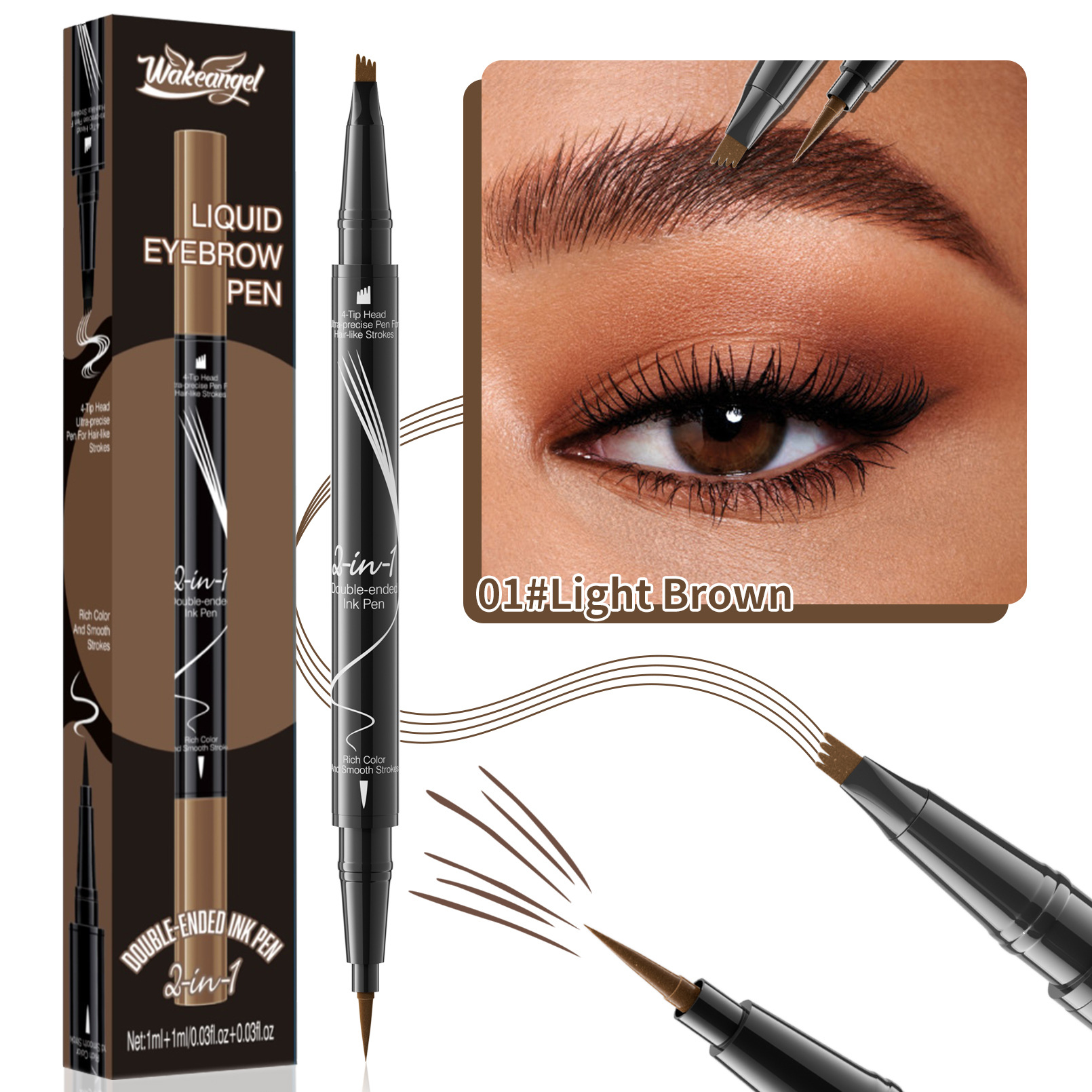 Amazon WakeAngel Four Fork Head Liquid Eyebrow Pen Two-in-One Makeup-Holding Eyebrow Pen Cross-Border Makeup