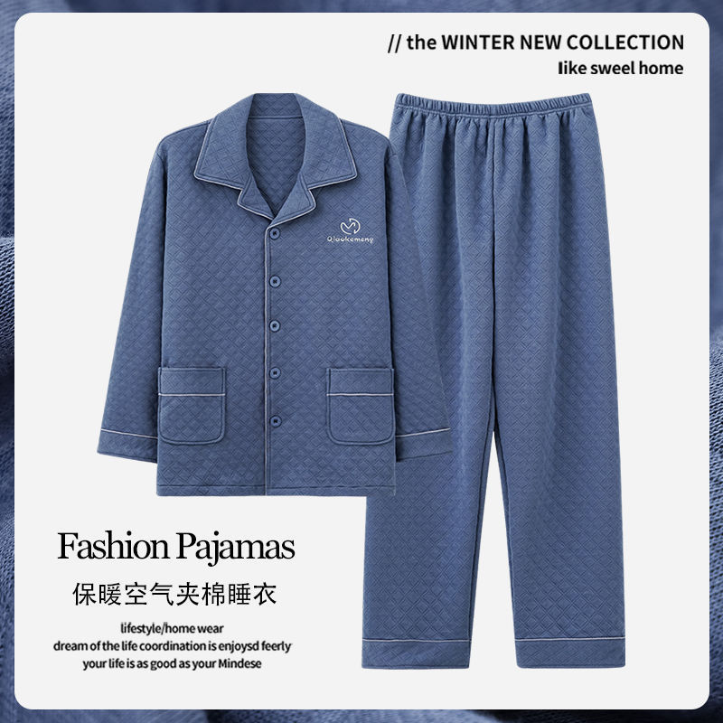 Pijamas de los hombres 100% invierno acolchado sándwich 2023 nuevo espesado Otoño e Invierno casual desgaste del hogar