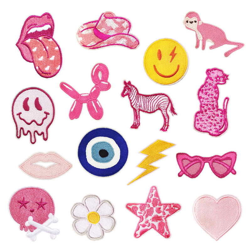 Pegatinas de tela Rosa dibujos animados de animales dibujos animados lindo Dingding pegatinas accesorios de ropa para niños planchado bordado logotipo bordado eléctrico Zhang Zi pegatinas