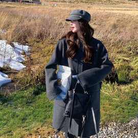 现货/韩系连帽大口袋长款双面呢羊绒大衣2025