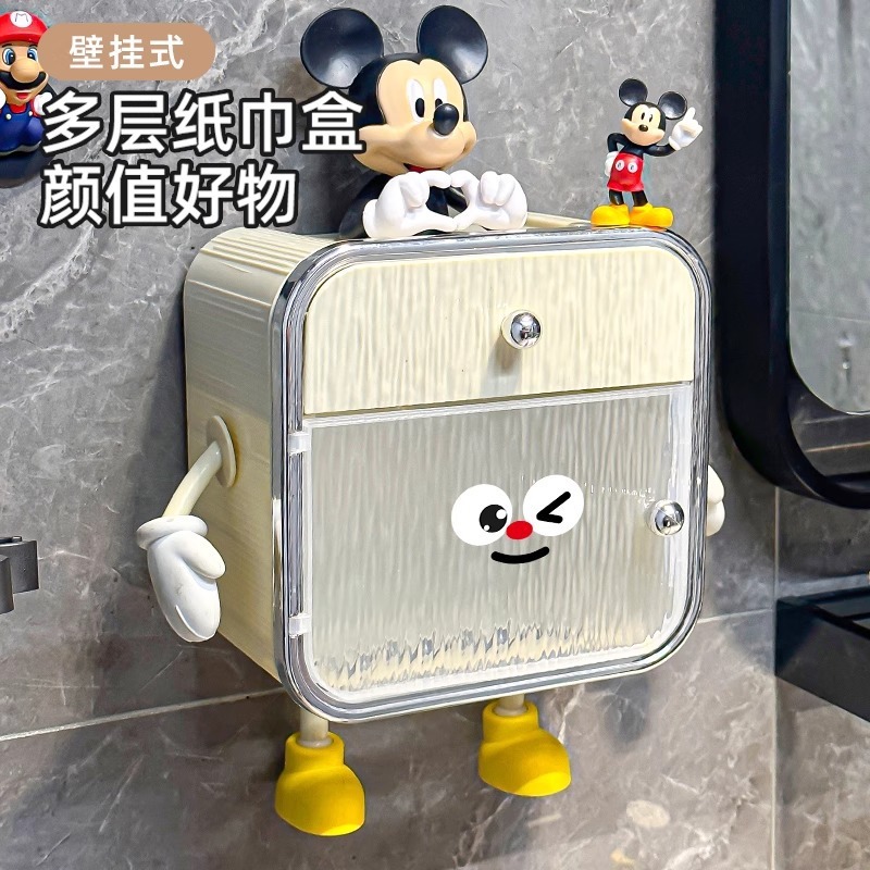 Bathroom Tissue Box Punch-free Wall-mounted Household Restroom Toilet Wall Waterproof Paper Rack Storage Roll Paper Box