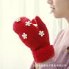 Gloves, winter warm cartoon cute brand set for elementary school students from pearl, Korean style, flowered