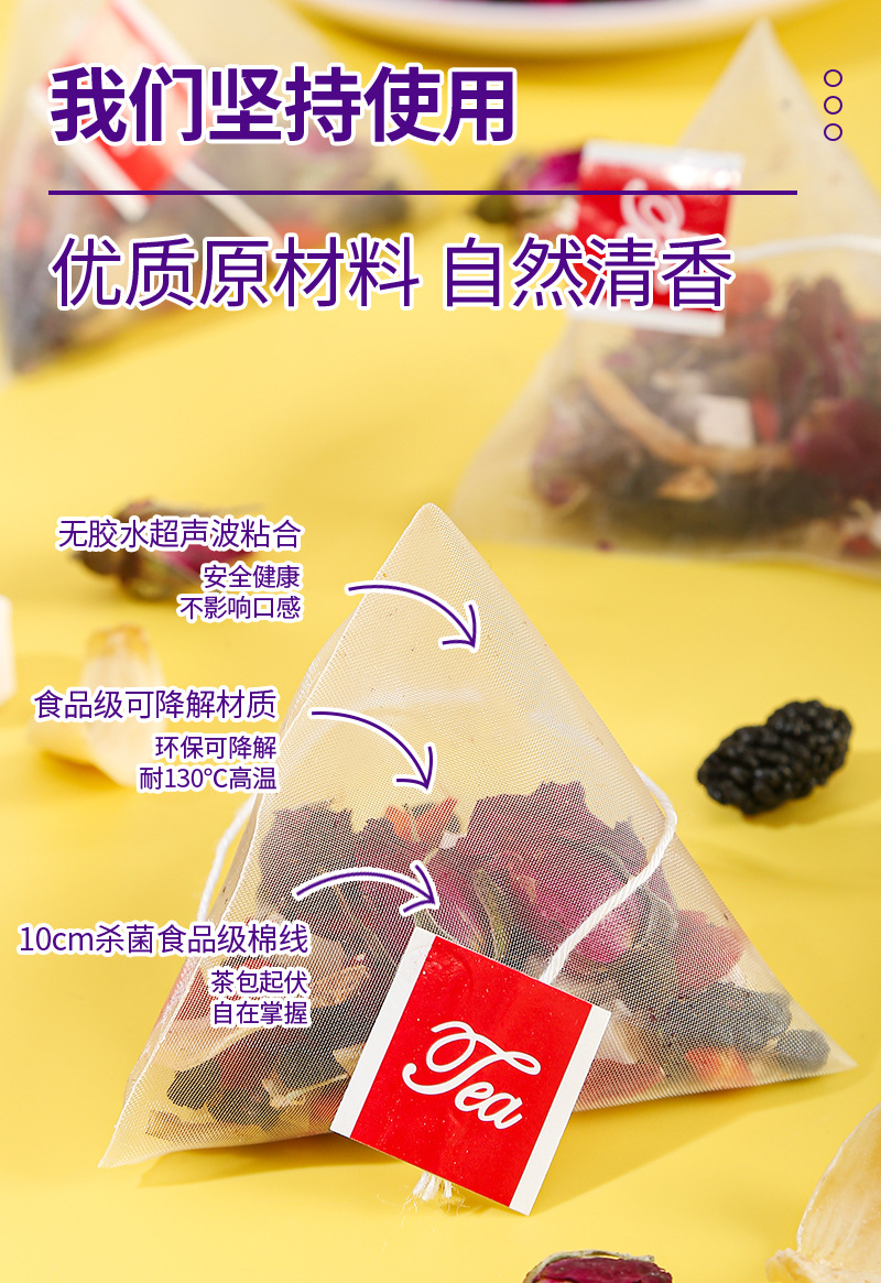 Morning C & Night A Herbal Tea Set — Mulberry, Black Goji, Poria & Rose Tea Bags in use