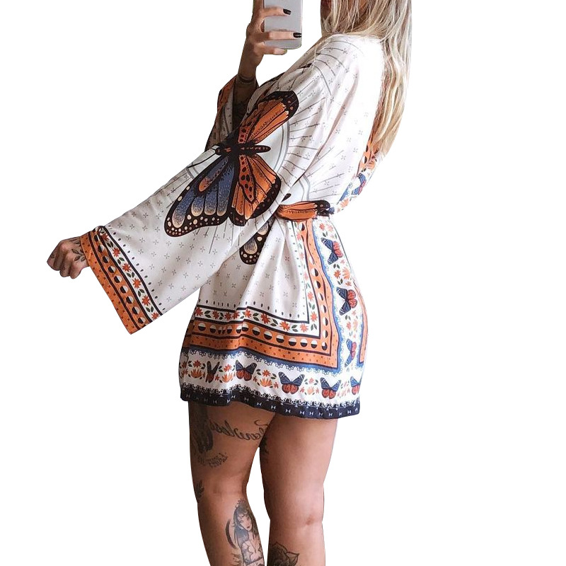 Women Printed Long-Sleeved Waist Women Dress