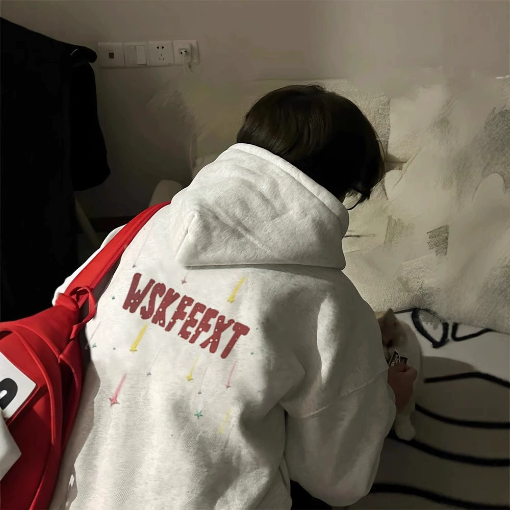 Американский тяжелый белый серый свитер мужской с капюшоном 2024 новый нишевый дизайн чувство осенью и зимой