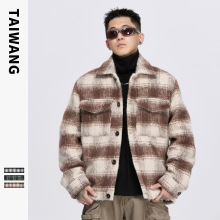 泰王男装丨美式毛呢格子2025年男士潮牌冬季新款宽松重磅棉衣外套