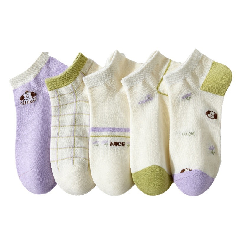 Estilo japonés simple nuevos calcetines de mujer de moda de primavera y verano calcetines desodorantes absorbentes de sudor calcetines de tobillo bajos de corte bajo de las mujeres calcetines Zhuji