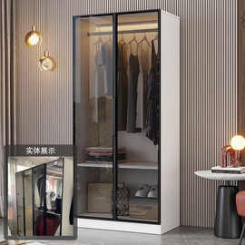 衣柜家用卧室轻奢衣帽间储物柜子现代简约玻璃门挂衣橱小户型现货