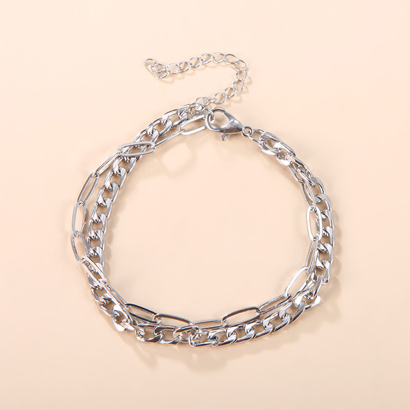 Pulsera de cadena doble capa estilo hip hop para amistad_voghion.com