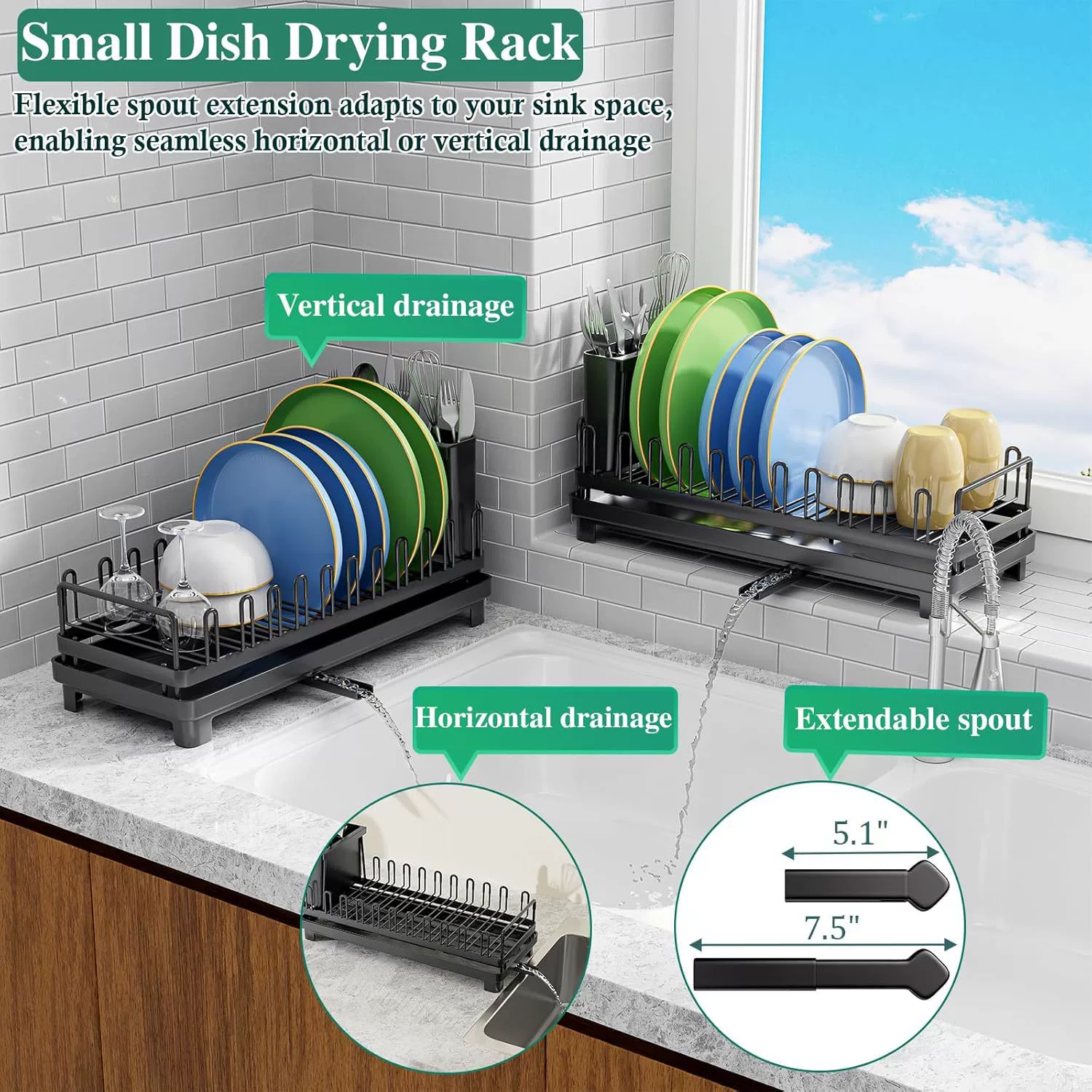 Small dish drying rack for kitchen counter Dish drying rack with drainboard suitable for kitchen cabinets