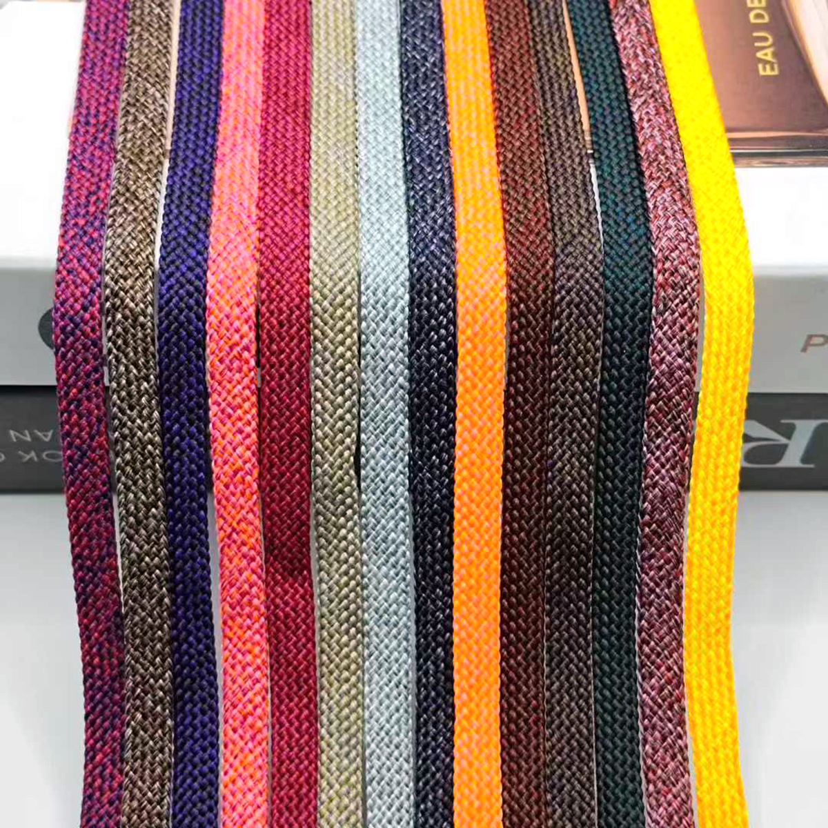 8 / 10 / 12mm poliéster color mezcla de doble capa trenzada cuerda plana hueca cordón de zapatos cuerda de sombrero cuerda de dibujo accesorios de ropa