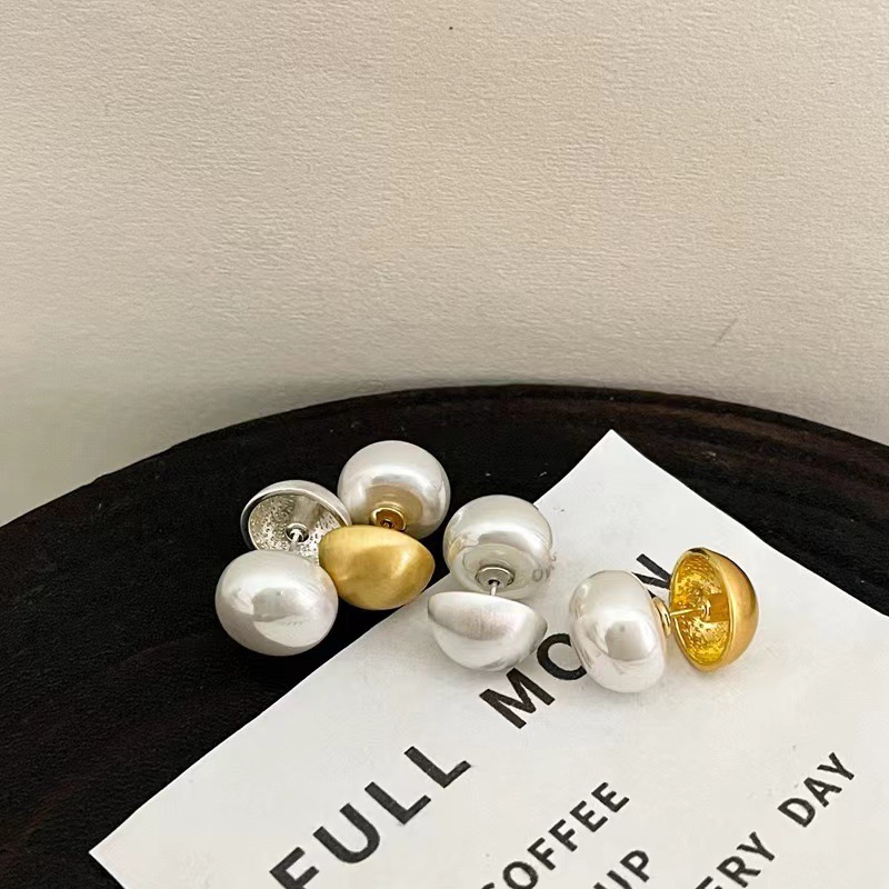 925銀針小眾設計感拉絲金屬兩戴耳環氣質貝珠耳堵簡約優雅耳飾女