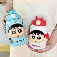 蜡笔小新水杯女高颜值吸管杯学生双饮不锈钢保温杯可爱大肚杯便携