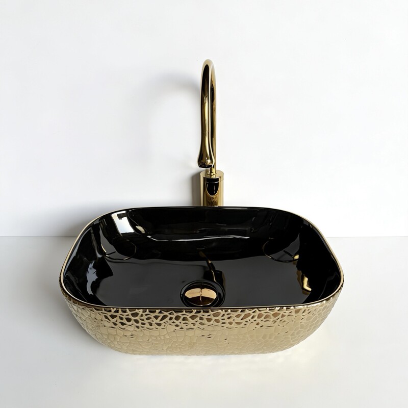 Foreign trade leopard print gold black white plating single basin art basin bathroom bathroom integrated table wash basin balcony