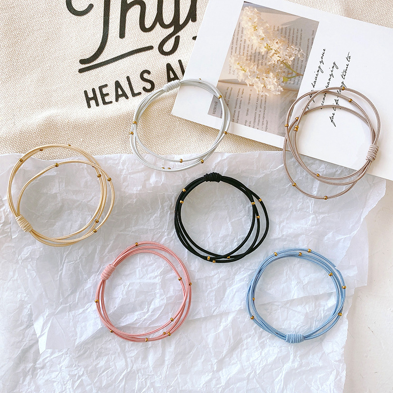 韓版小清新小金珠發繩簡約三合一基礎高彈力皮筋少女心氣質髮飾品