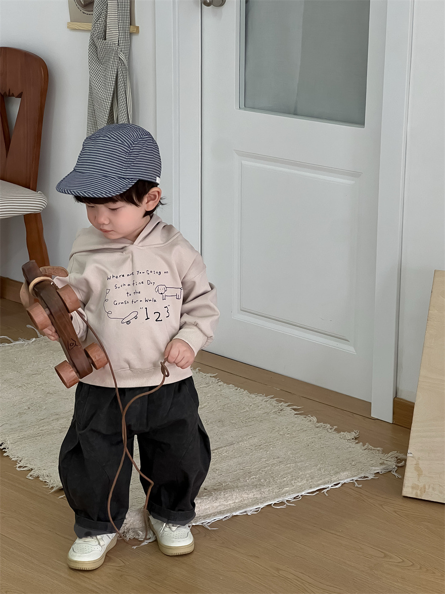 Niños 2025 otoño nuevo bebé ropa de otoño ropa infantil coreana impresión chaqueta con sombrero pantalones casuales image 5