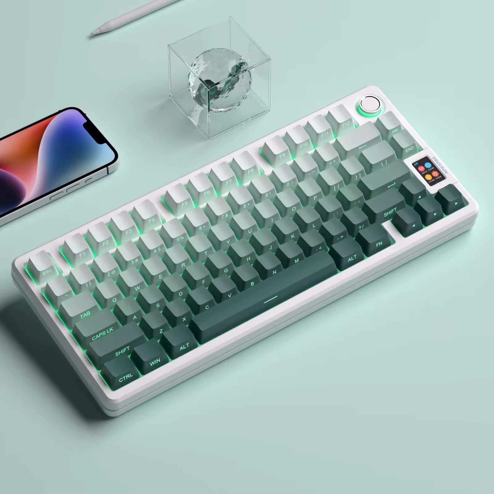 密探 Polar day dust blush fog blue is carved on -side light transmittance keycap Gradient color blue dilateral dye PBT/98