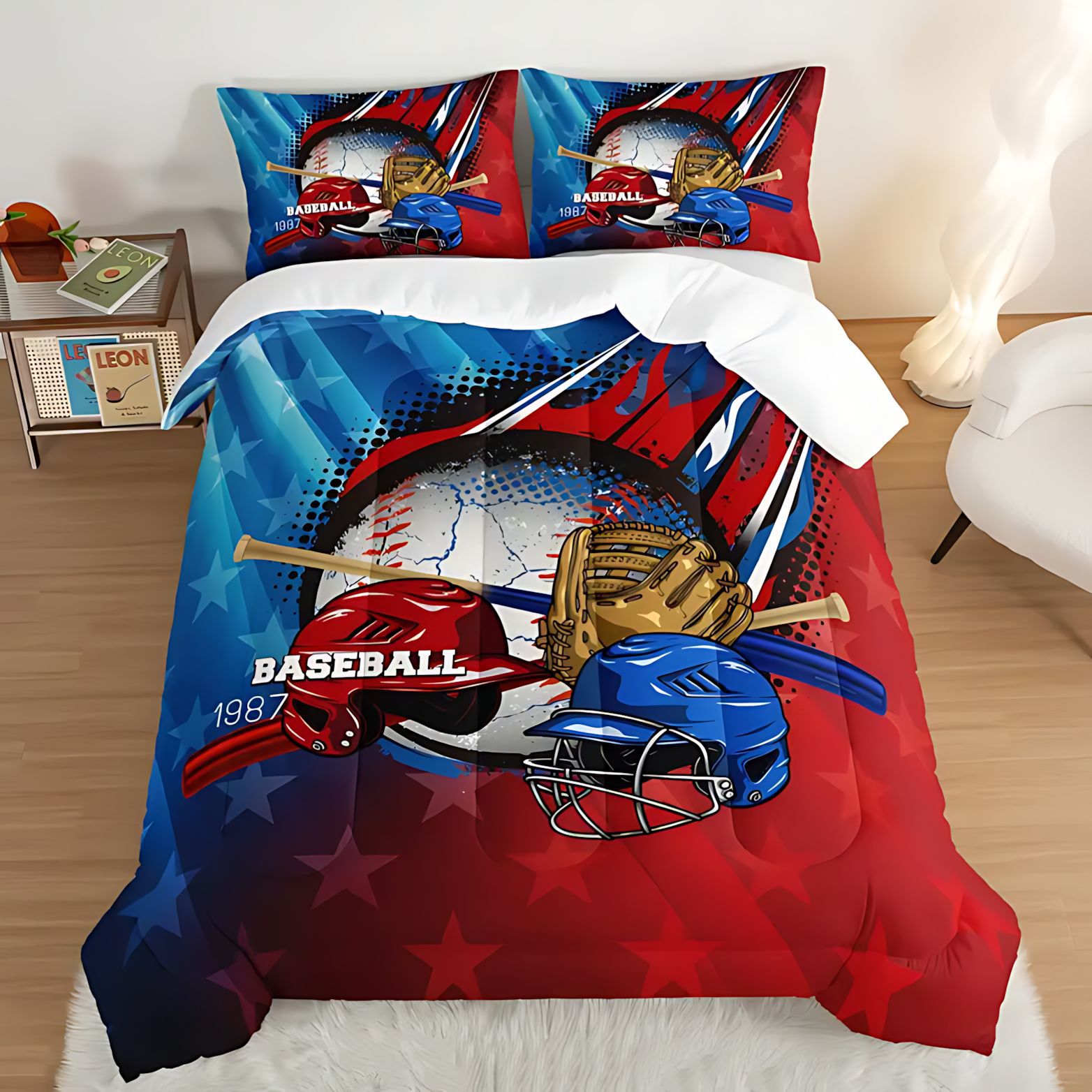 TEMU / JIT clásico de moda de béisbol deportivo HD impresión digital 180gms colcha de cama