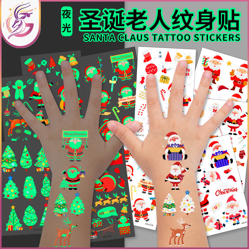 Luminous Santa Claus tattoo stickers waterproof sweat snowflake children cartoon face temporary toys fluorescent stickers