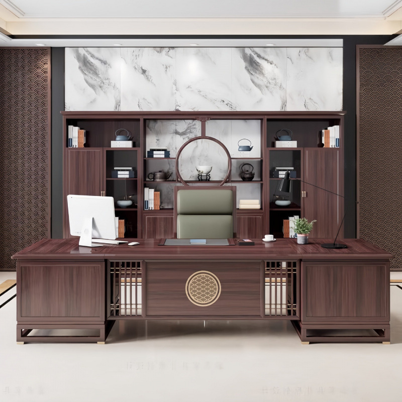 New Chinese-style solid wood office desk and chair set, ebony wood executive desk, office solid wood boss desk New Chinese-style solid wood office desk and chair set, ebony wood executive desk, office solid wood boss desk
