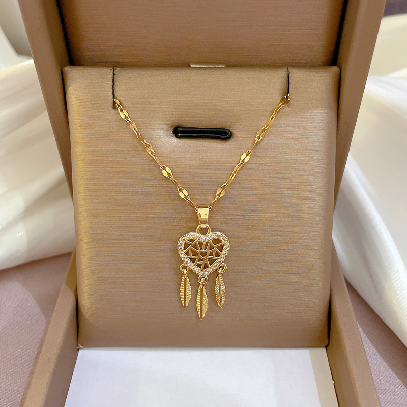 8g Weight Copper Pendant Material 304 Stainless Steel Zircon Dreamcatcher Simple Style Cable Chain Pendant Necklace For Women'S