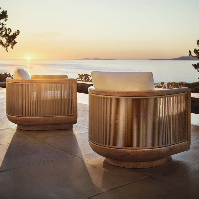 Sofá de teca al aire libre patio jardín piso aéreo vivienda impermeable anticorrosión diseñador de muebles de tela de caña al aire libre