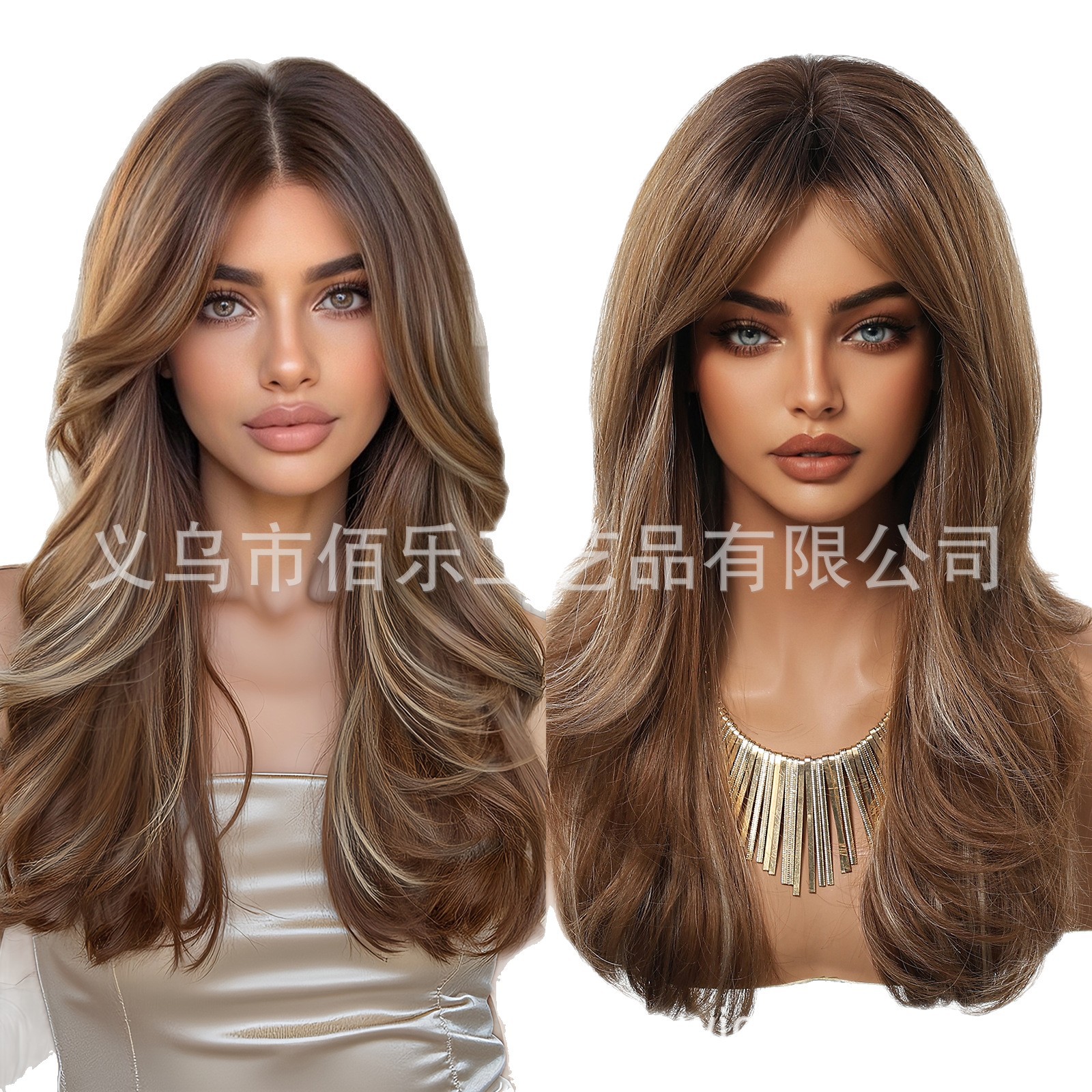 Peluca europea y americana, color marrón, flequillo de ocho caracteres, cabello largo y rizado, cubierta de cabeza completa, fibra química, hair femenino, spot transfronterizo al por mayor image 6
