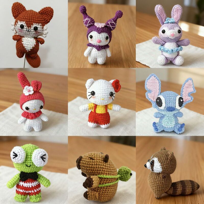 (Finished Product) Hand-Knitted Melody Culomi Doll Keychain Cute Pendant Ornaments Sanrio Series