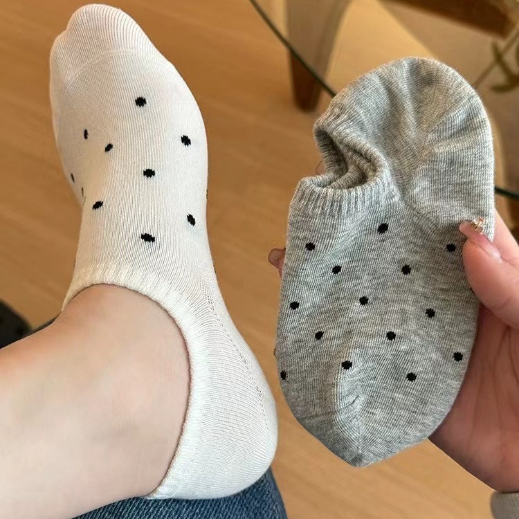 韓国東大門水玉ソックス浅口ボートソックス日本製無地水玉落ちない夏用薄手インビジブルソックス
