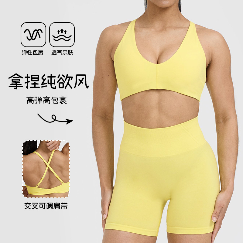 新款欧美磨毛运动内衣女可外穿交叉美背跑步健身瑜伽背心吊带文胸