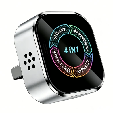 Best-selling 4-in-1 Apple and Android Mirror Screen Dual-Band Car Smart Box with Reverse Control Wireless CarPlay Box (Simsiz CarPlay və Android Auto) - silver-aluminum-alloy-colored-lenses-overseas-version-four-in-one