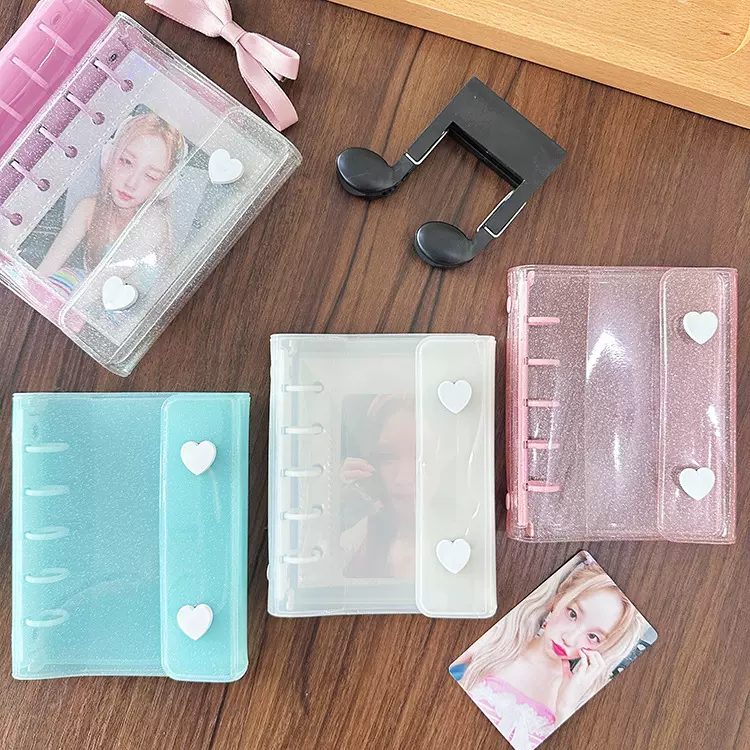 奶白爱心双扣M5活页手帐本小清新三折小卡拍立得照片收纳装饰册