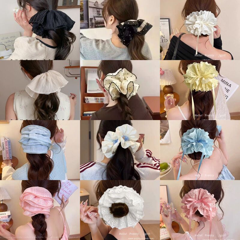 Korean-Style High-Elasticity Cute Lace Hair Tie for Women, Fabric Hair Accessory for Bun on the Back of the Head