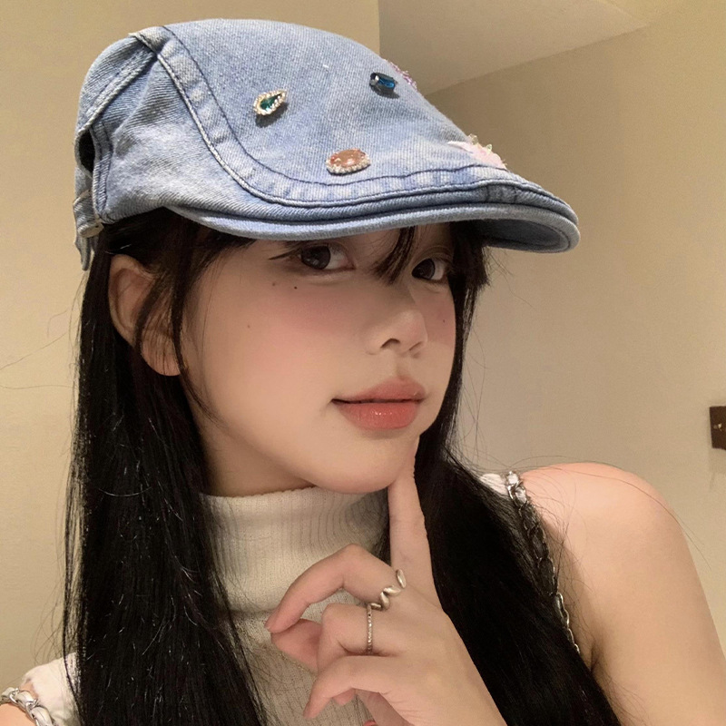 Lavados con agua vaquero hacia adelante sombrero mujer verano nuevo estilo retro hacer vieja cara pequeña boina y2k gran chaqueta sombrero de moda