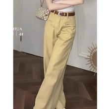 24小时【现货秒发】美拉德穿搭高腰卡其色宽松直筒阔腿牛仔裤子女