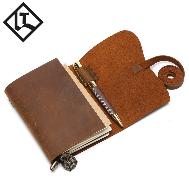 真皮笔记本 棕色复古手工记事本 跨境疯马皮活页小本子 可印logo