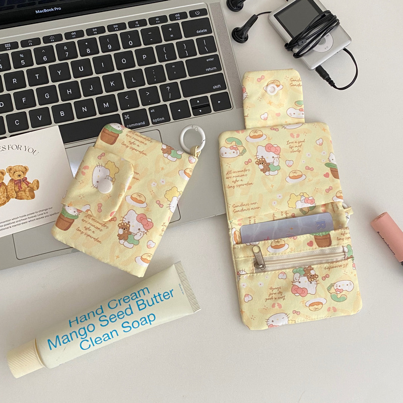 かわいい猫カードホルダー多層小銭入れ新しいキャンバスヘッドフォンバッグキャリーバッグ多機能収納カードホルダーペンダント|undefined